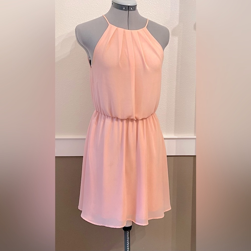 G by Guess Halter Dress Size S Peach/Blush Pink Summer Sheer Chiffon Lined